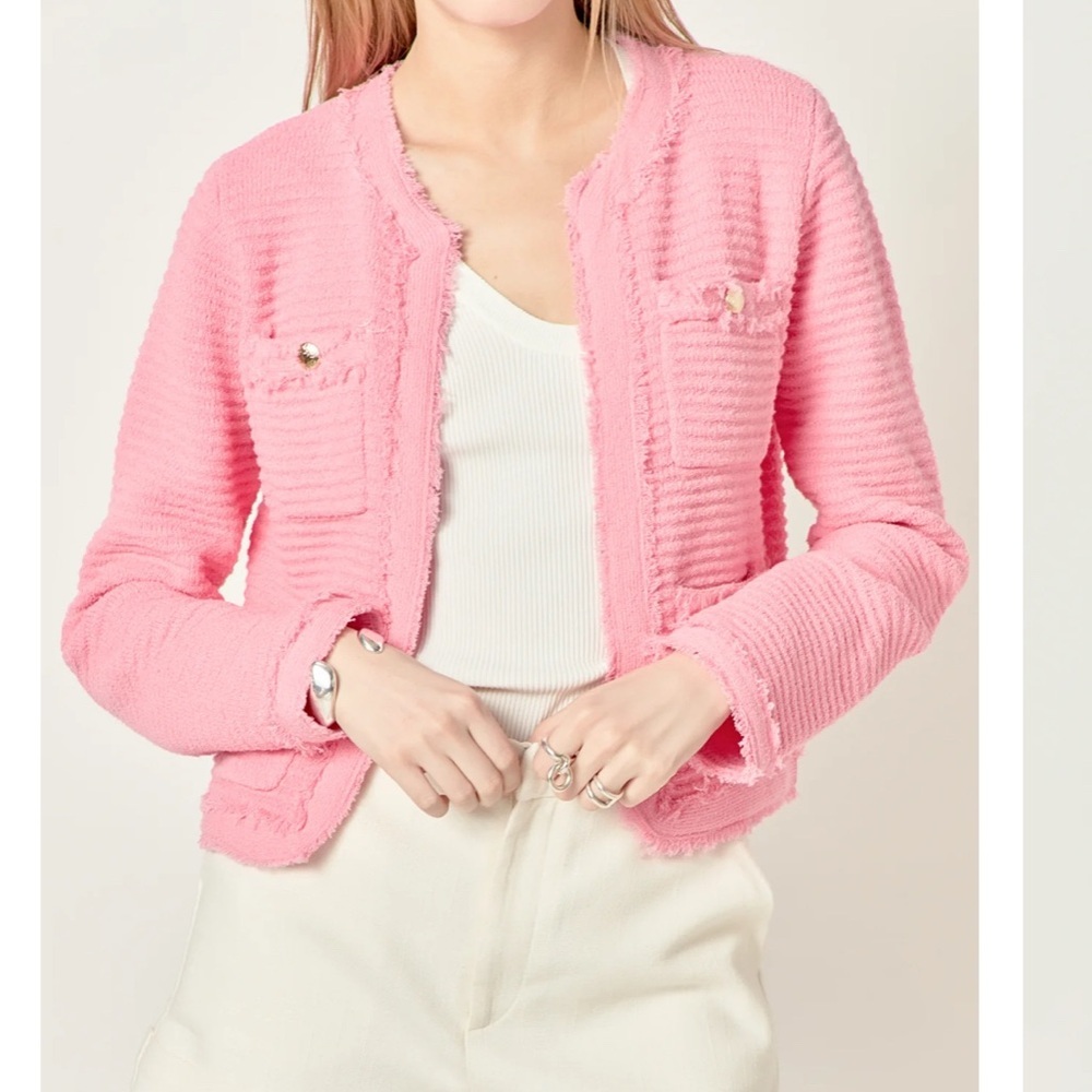 English Factory LUCY FRINGE DETAILED KNIT pink CARDIGAN size M